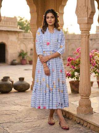 Silk Printed Kurti with Puff Sleeves ClothsVilla