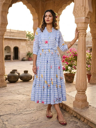 Silk Printed Kurti with Puff Sleeves ClothsVilla