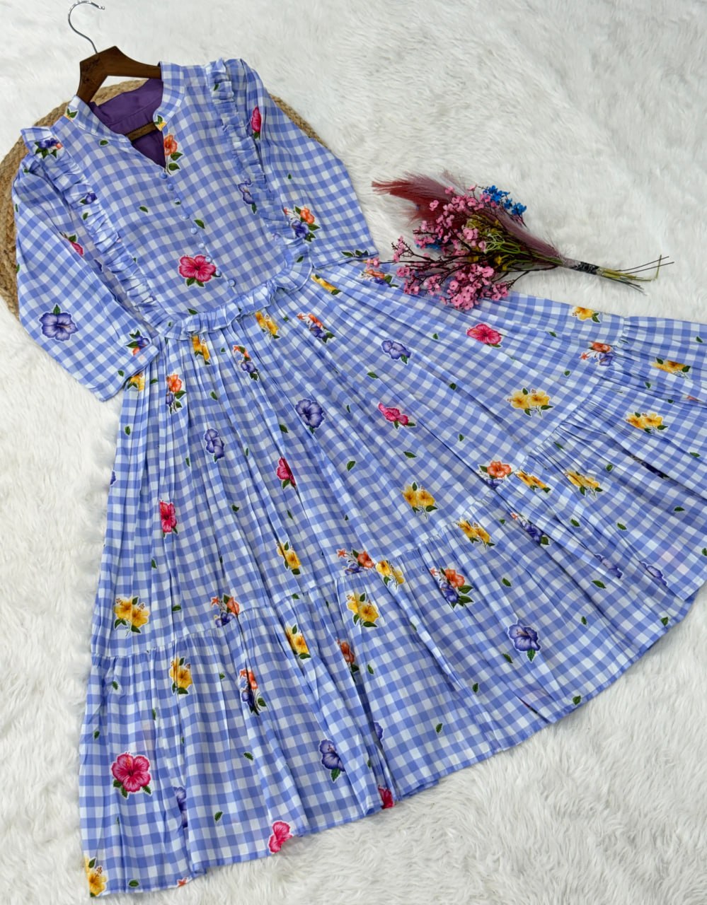 Silk Printed Kurti with Puff Sleeves ClothsVilla