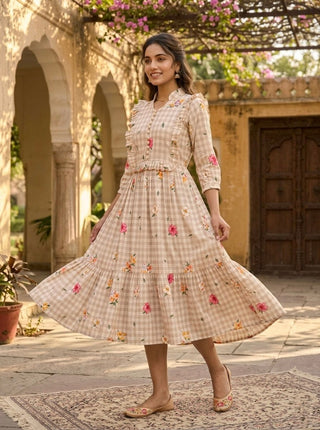 Silk Printed Kurti with Puff Sleeves ClothsVilla