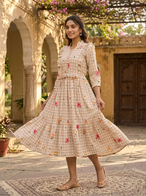 Silk Printed Kurti with Puff Sleeves ClothsVilla
