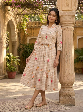 Silk Printed Kurti with Puff Sleeves ClothsVilla