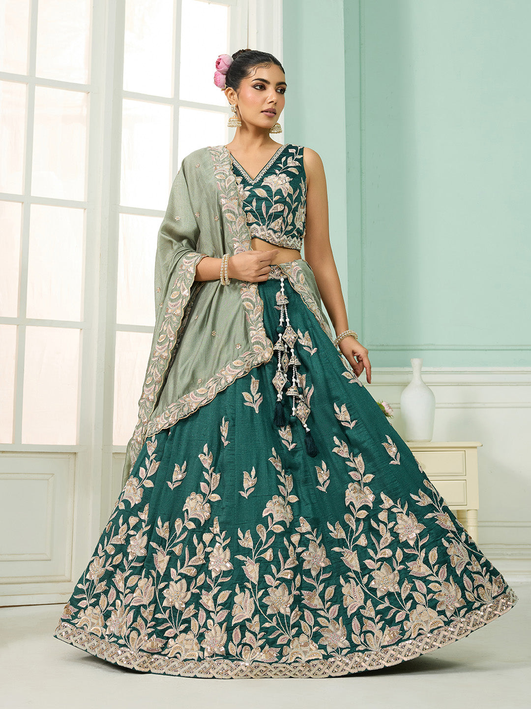 Silk Sequins Embroidered Semi-Stitched Lehenga & Unstitched Blouse With Dupatta Clothsvilla