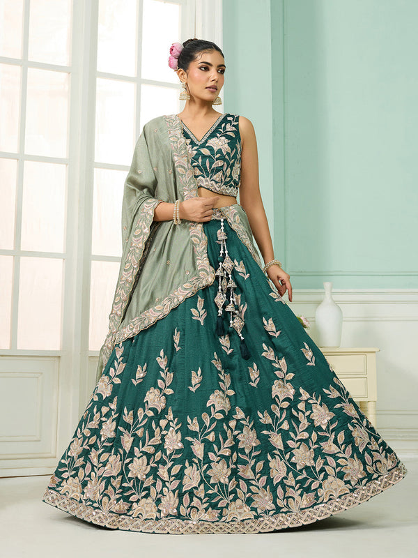 Silk Sequins Embroidered Semi-Stitched Lehenga & Unstitched Blouse With Dupatta Clothsvilla