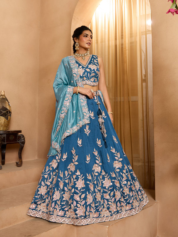 Silk Sequins Embroidered Semi-Stitched Lehenga & Unstitched Blouse With Dupatta Clothsvilla