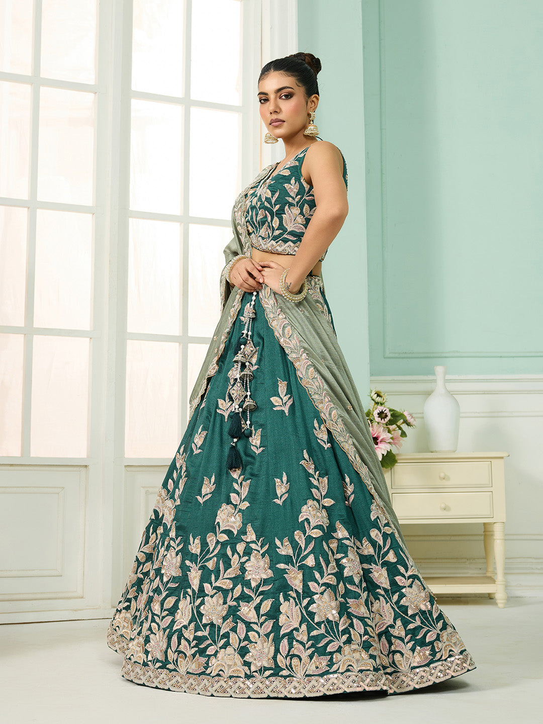 Silk Sequins Embroidered Semi-Stitched Lehenga & Unstitched Blouse With Dupatta Clothsvilla