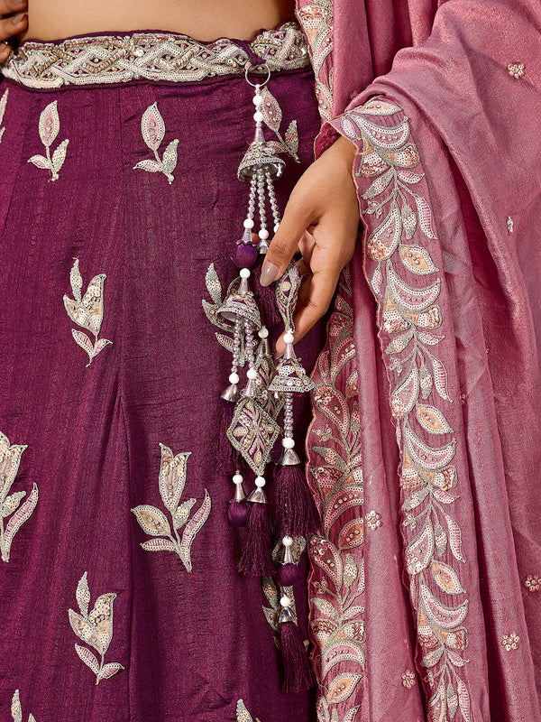 Silk Sequins Embroidered Semi-Stitched Lehenga & Unstitched Blouse With Dupatta Clothsvilla