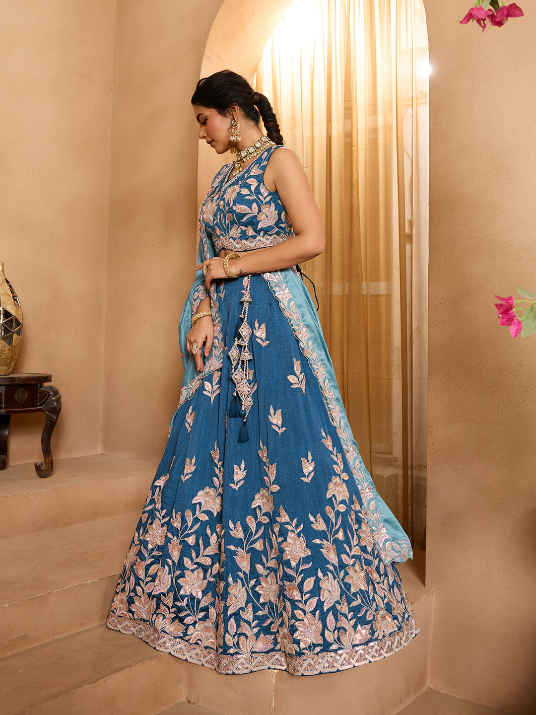 Silk Sequins Embroidered Semi-Stitched Lehenga & Unstitched Blouse With Dupatta Clothsvilla