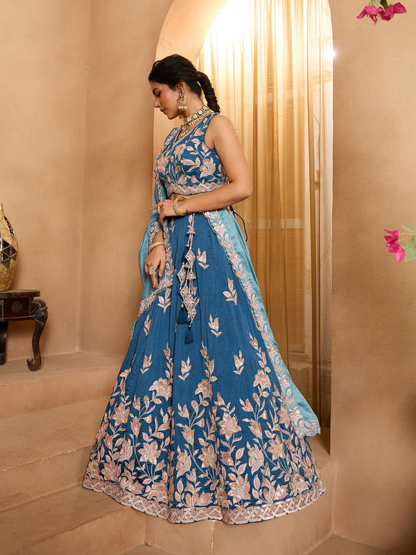 Silk Sequins Embroidered Semi-Stitched Lehenga & Unstitched Blouse With Dupatta Clothsvilla