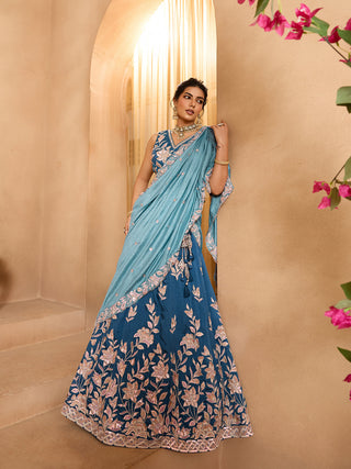 Silk Sequins Embroidered Semi-Stitched Lehenga & Unstitched Blouse With Dupatta Clothsvilla