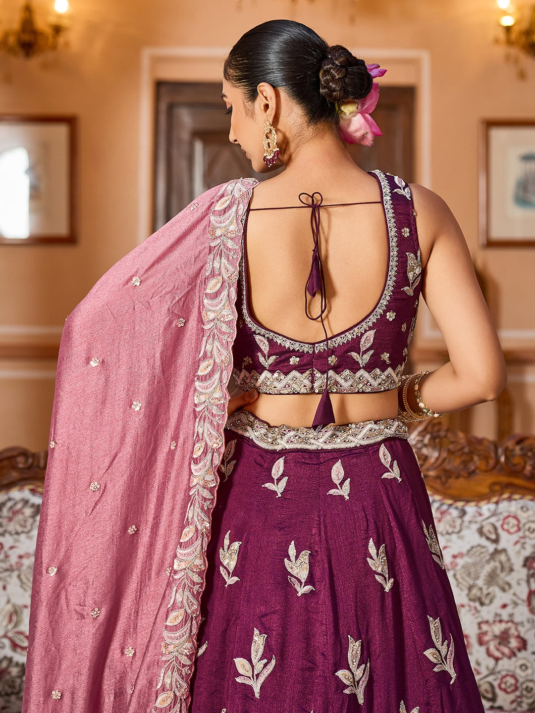Silk Sequins Embroidered Semi-Stitched Lehenga & Unstitched Blouse With Dupatta Clothsvilla