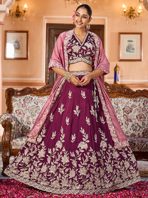 Silk Sequins Embroidered Semi-Stitched Lehenga & Unstitched Blouse With Dupatta Clothsvilla Main image