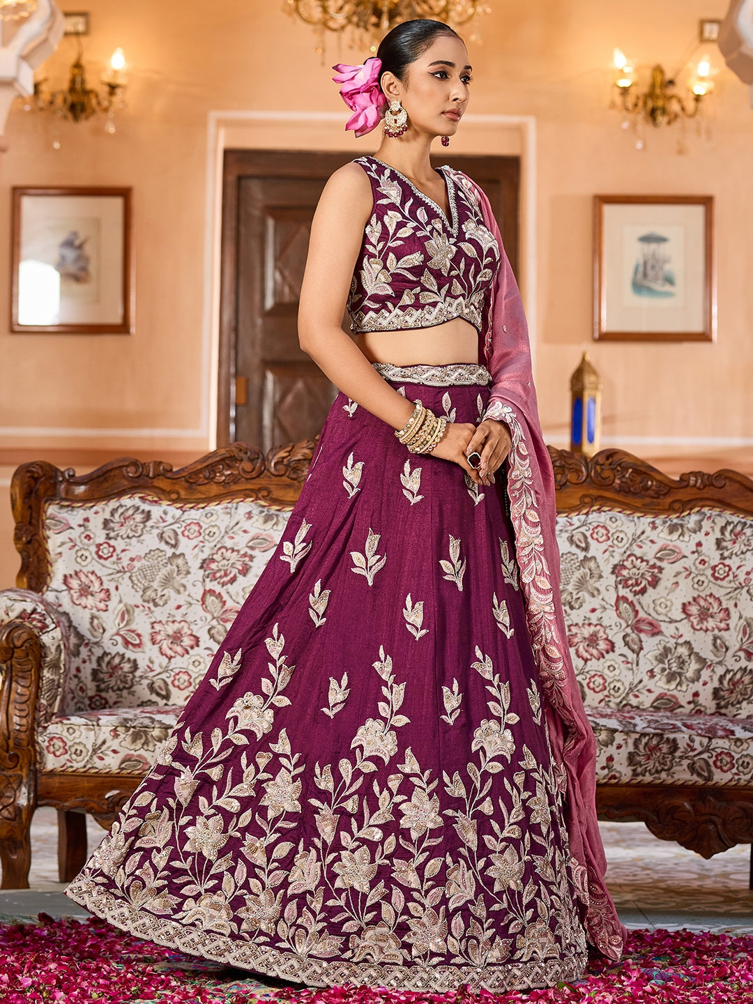 Silk Sequins Embroidered Semi-Stitched Lehenga & Unstitched Blouse With Dupatta Clothsvilla