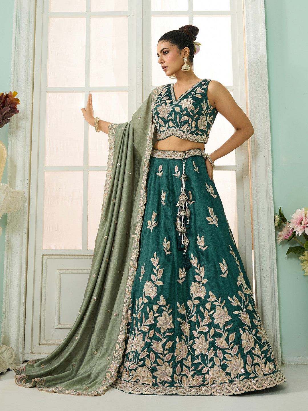 Silk Sequins Embroidered Semi-Stitched Lehenga & Unstitched Blouse With Dupatta Clothsvilla