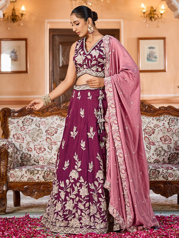 Silk Sequins Embroidered Semi-Stitched Lehenga & Unstitched Blouse With Dupatta Clothsvilla