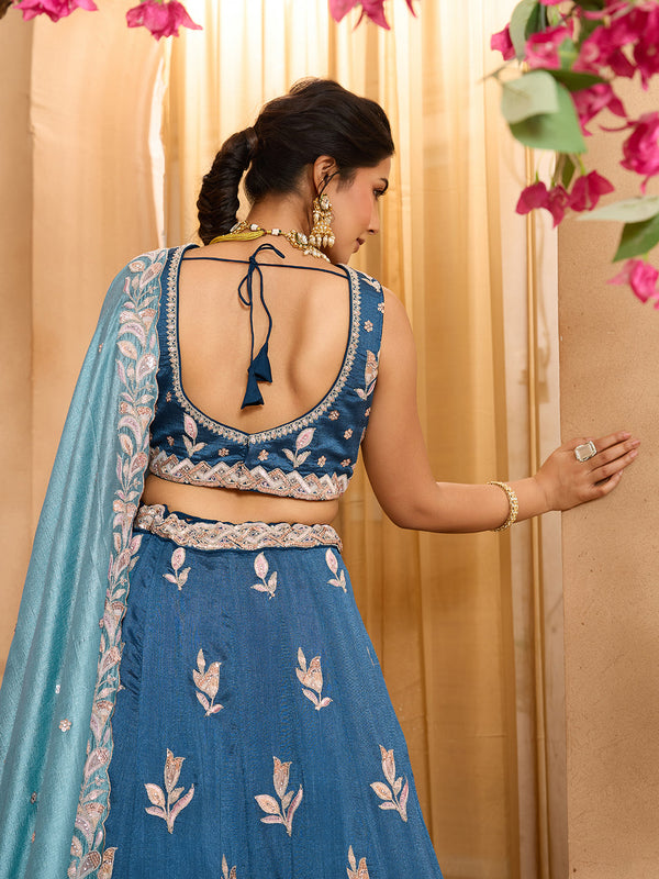 Silk Sequins Embroidered Semi-Stitched Lehenga & Unstitched Blouse With Dupatta Clothsvilla