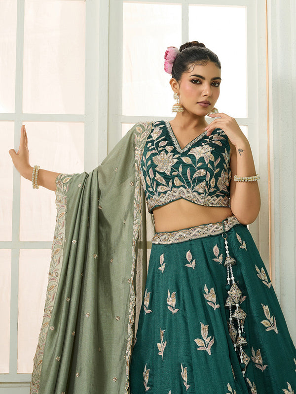 Silk Sequins Embroidered Semi-Stitched Lehenga & Unstitched Blouse With Dupatta Clothsvilla