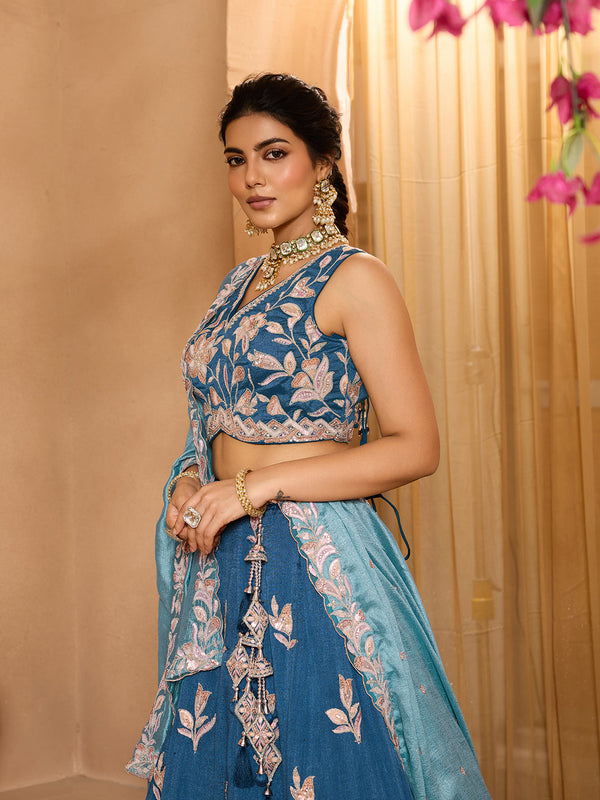 Silk Sequins Embroidered Semi-Stitched Lehenga & Unstitched Blouse With Dupatta Clothsvilla