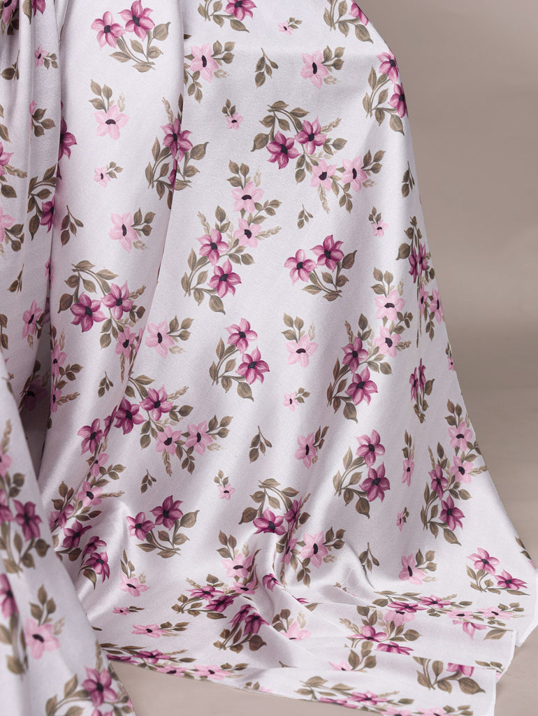 Silver Elegant Satin Silk Printed Saree with Banglory Blouse Piece – Soft, Lustrous & Timeless Ethnic Drape ClothsVilla