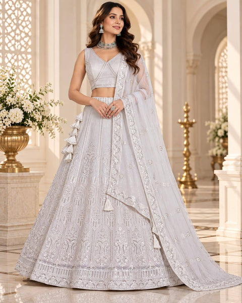 Silver Gray Georgette Sequins Lehenga ClothsVilla Main image