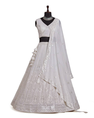 Silver Gray Georgette Sequins Lehenga ClothsVilla