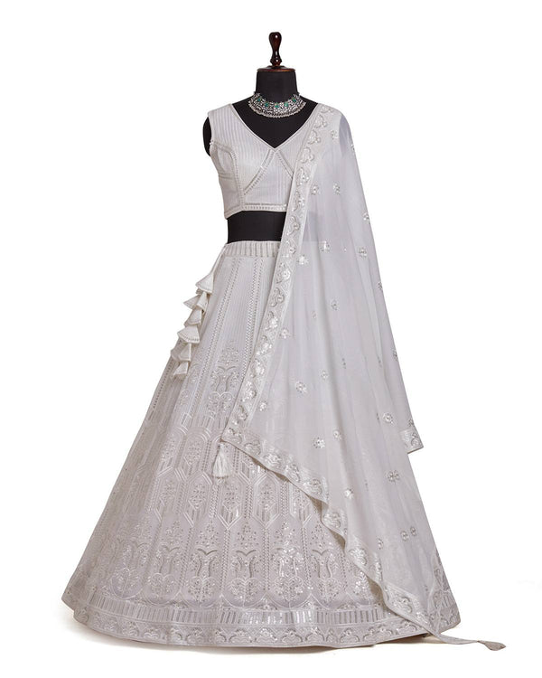 Silver Gray Georgette Sequins Lehenga ClothsVilla
