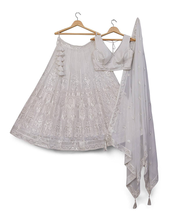 Silver Gray Georgette Sequins Lehenga ClothsVilla