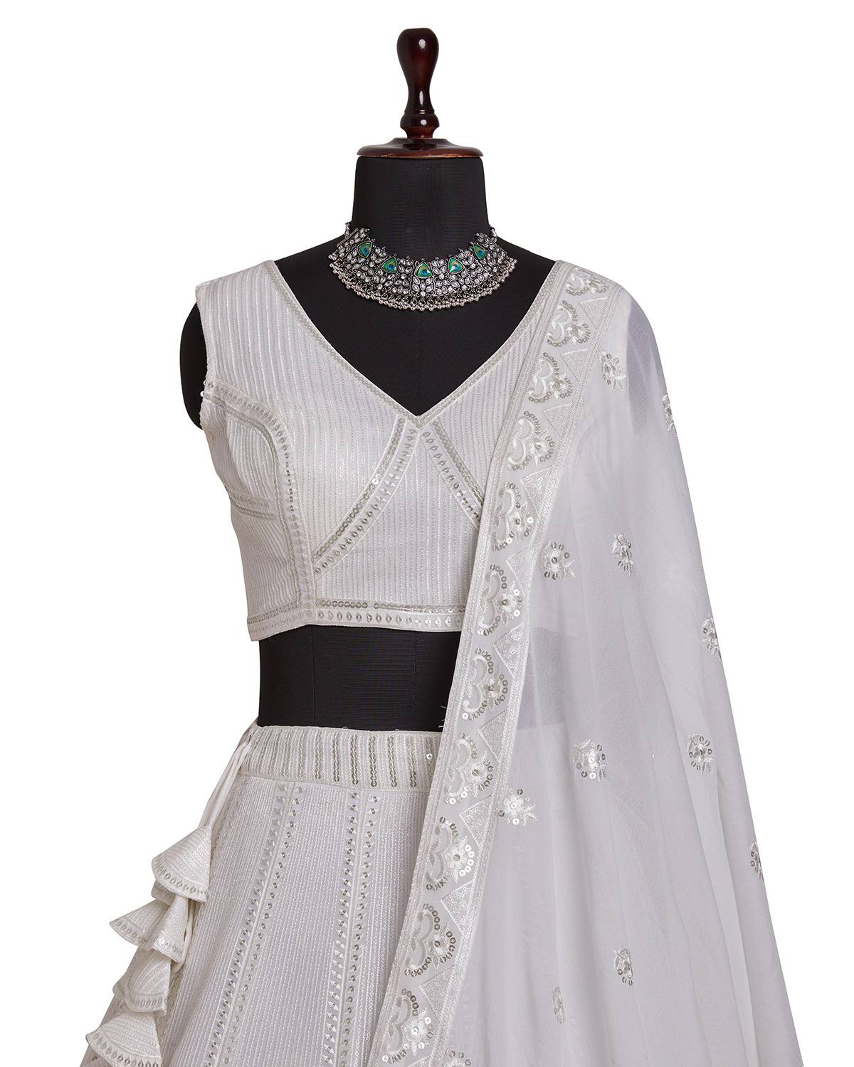 Silver Gray Georgette Sequins Lehenga ClothsVilla