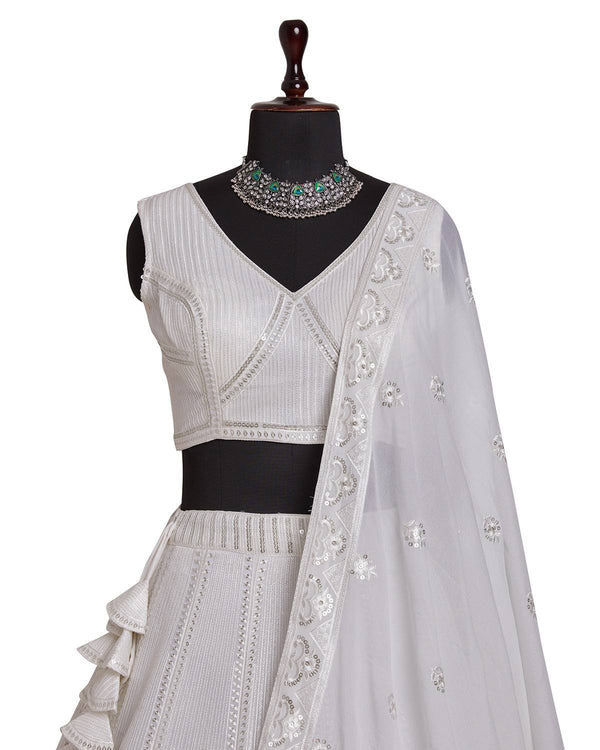 Silver Gray Georgette Sequins Lehenga ClothsVilla
