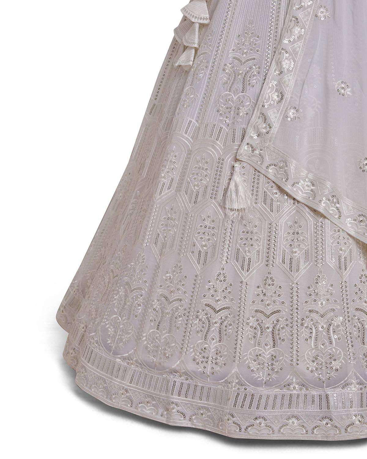 Silver Gray Georgette Sequins Lehenga ClothsVilla