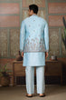 Load image into Gallery viewer, Sky Blue Embroidered Silk Koti Kurta Set for Mens Clothsvilla