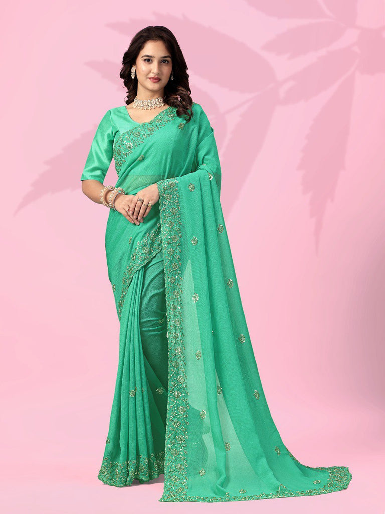 Sky Blue Art Silk Saree with Sequins Work ClothsVilla