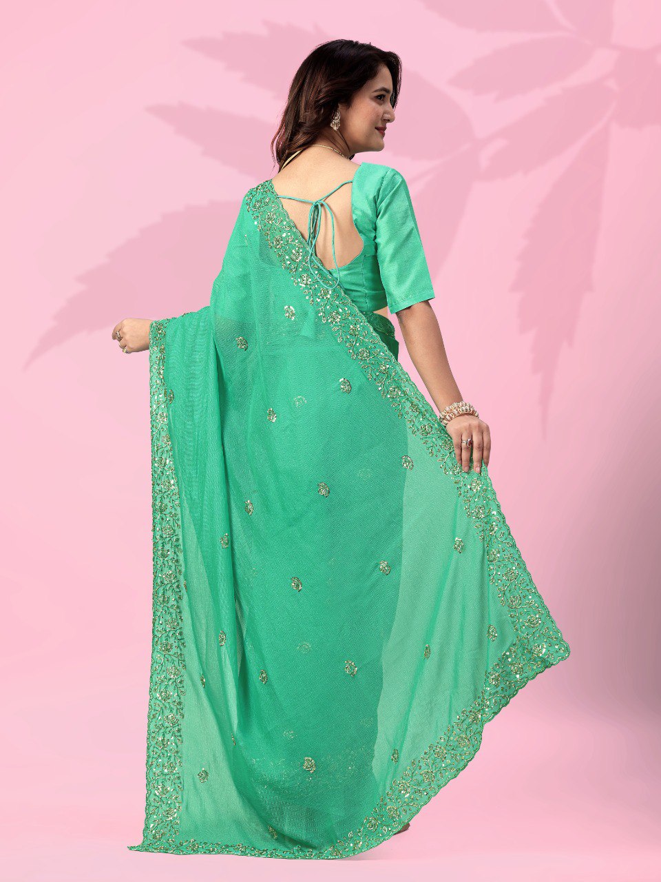 Sky Blue Art Silk Saree with Sequins Work ClothsVilla