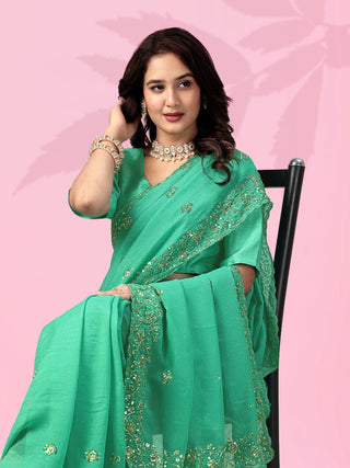 Sky Blue Art Silk Saree with Sequins Work ClothsVilla