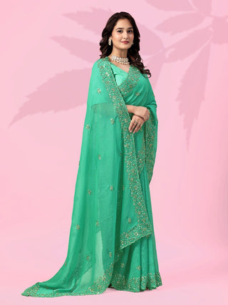 Sky Blue Art Silk Saree with Sequins Work ClothsVilla