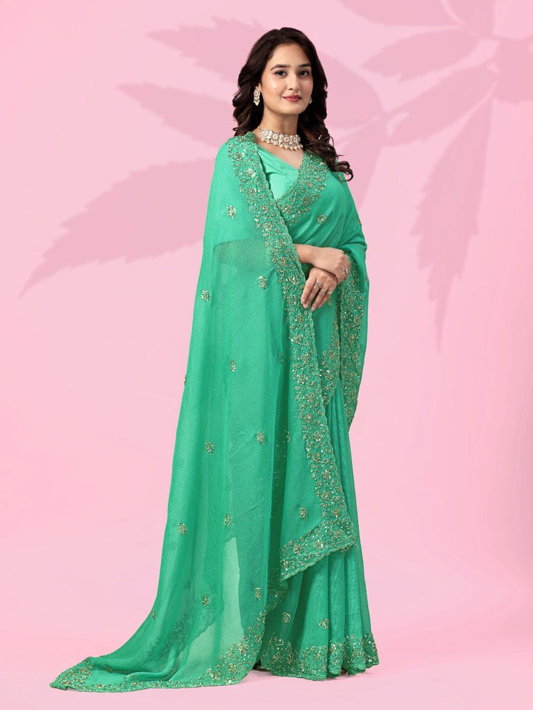 Sky Blue Art Silk Saree with Sequins Work ClothsVilla