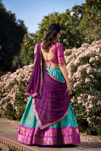 Load image into Gallery viewer, Sky Blue Breathtaking South-Indian Kanchipuram Silk Lehenga Choli Set with Zari Weaving ClothsVilla