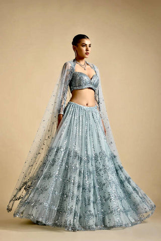 Sky Blue Brighten Your Day Stunning Net Lehenga Set with Sequins Work ClothsVilla