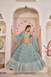 Load image into Gallery viewer, Sky Blue Butterfly Net Lehenga with White Cotton Thread, Zari, and Sandwich Sequence Embroidery ClothsVilla