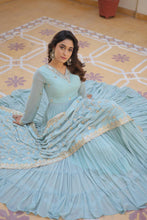 Load image into Gallery viewer, Sky Blue Captivating Unique Colored Faux Georgette Embroidered Gown with Sequined Dupatta ClothsVilla