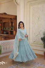 Load image into Gallery viewer, Sky Blue Captivating Unique Colored Faux Georgette Embroidered Gown with Sequined Dupatta ClothsVilla