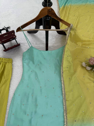 Sky Blue Chinon Silk Sequins Embroidered Palazzo Set with Dupatta ClothsVilla