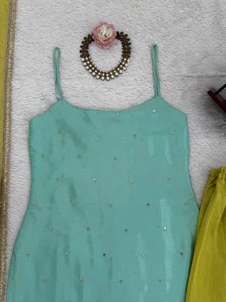 Sky Blue Chinon Silk Sequins Embroidered Palazzo Set with Dupatta ClothsVilla