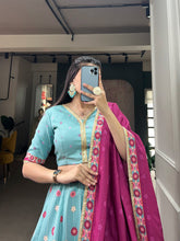 Load image into Gallery viewer, Sky Blue Color Vaishali Silk Printed Lehenga Choli Set with Sequins Lace Border ClothsVilla