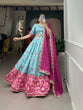 Load image into Gallery viewer, Sky Blue Color Vaishali Silk Printed Lehenga Choli Set with Sequins Lace Border ClothsVilla