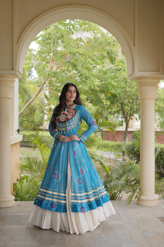 Sky Blue Cotton Lehenga with Bandhani Kurti ClothsVilla