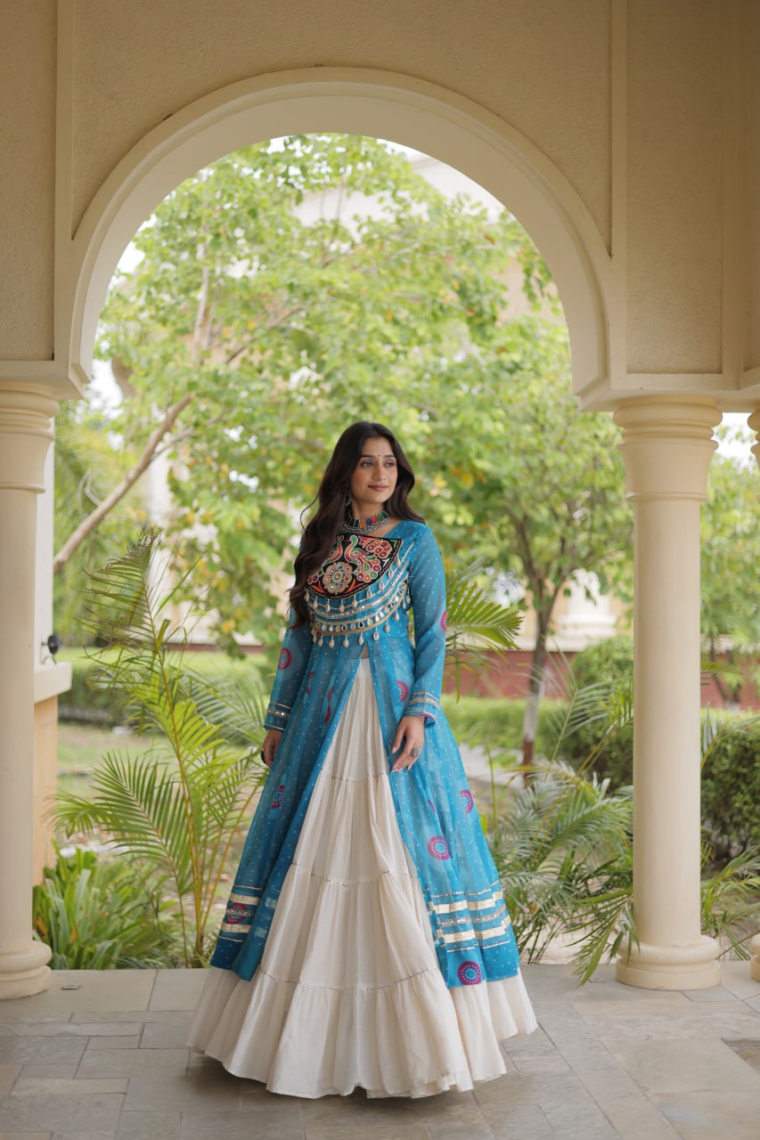 Sky Blue Cotton Lehenga with Bandhani Kurti ClothsVilla