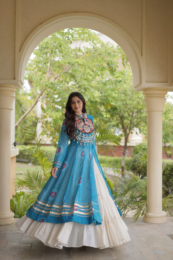 Sky Blue Cotton Lehenga with Bandhani Kurti ClothsVilla