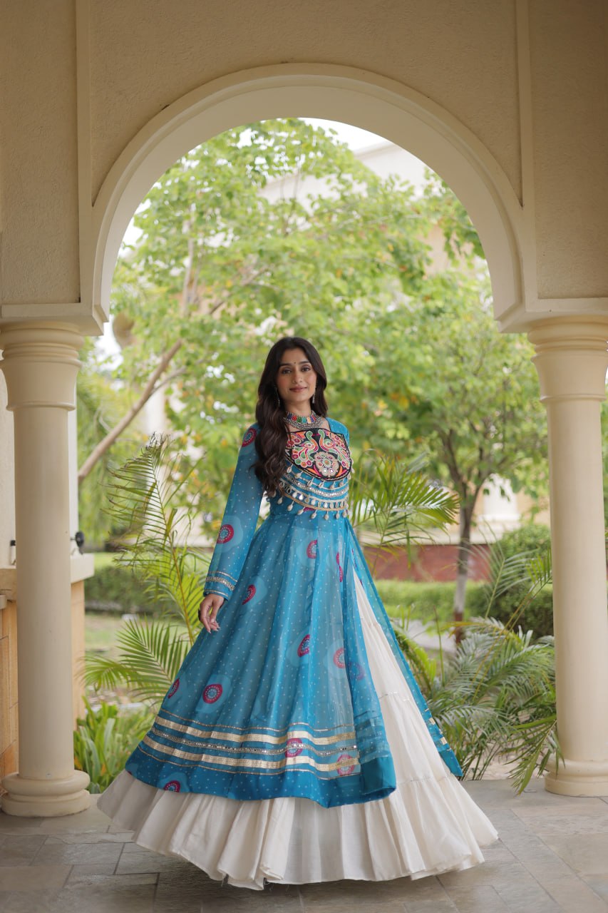 Sky Blue Cotton Lehenga with Bandhani Kurti ClothsVilla