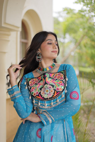 Sky Blue Cotton Lehenga with Bandhani Kurti ClothsVilla
